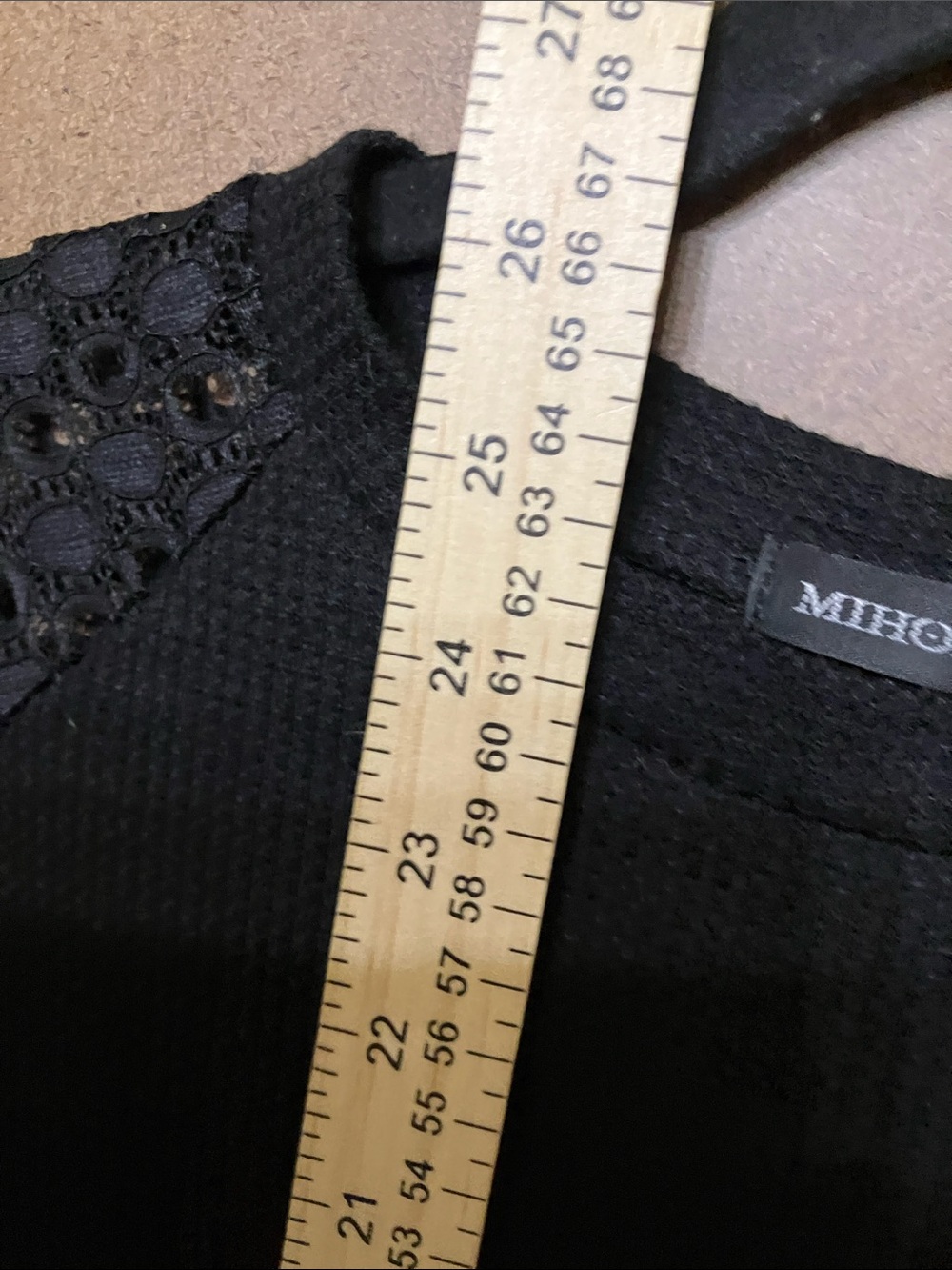 Waffle Knit Long Sleeve Top with Lace Sleeves - Black - Picture 6 of 9